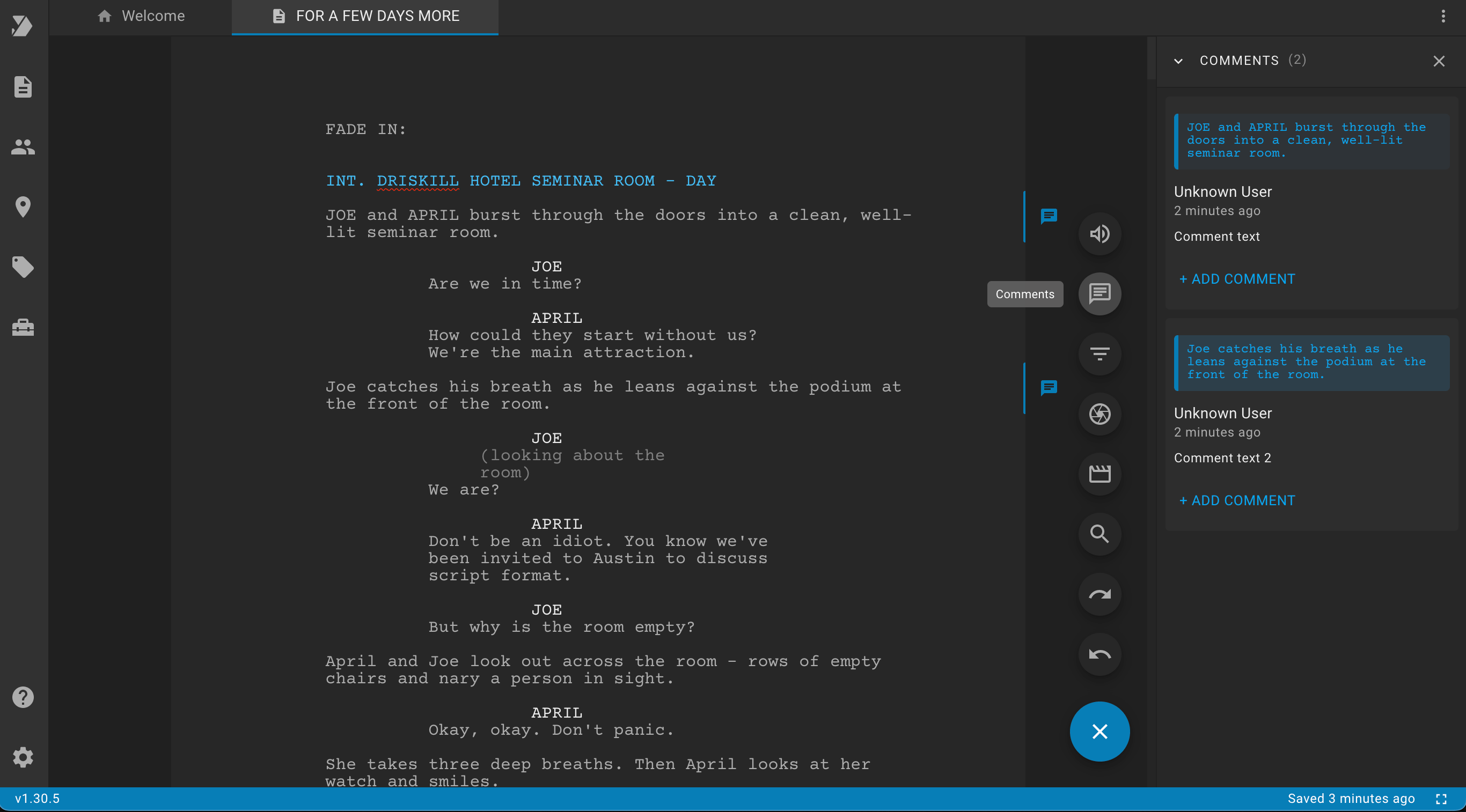 Script Editor Comments in Clapperbie