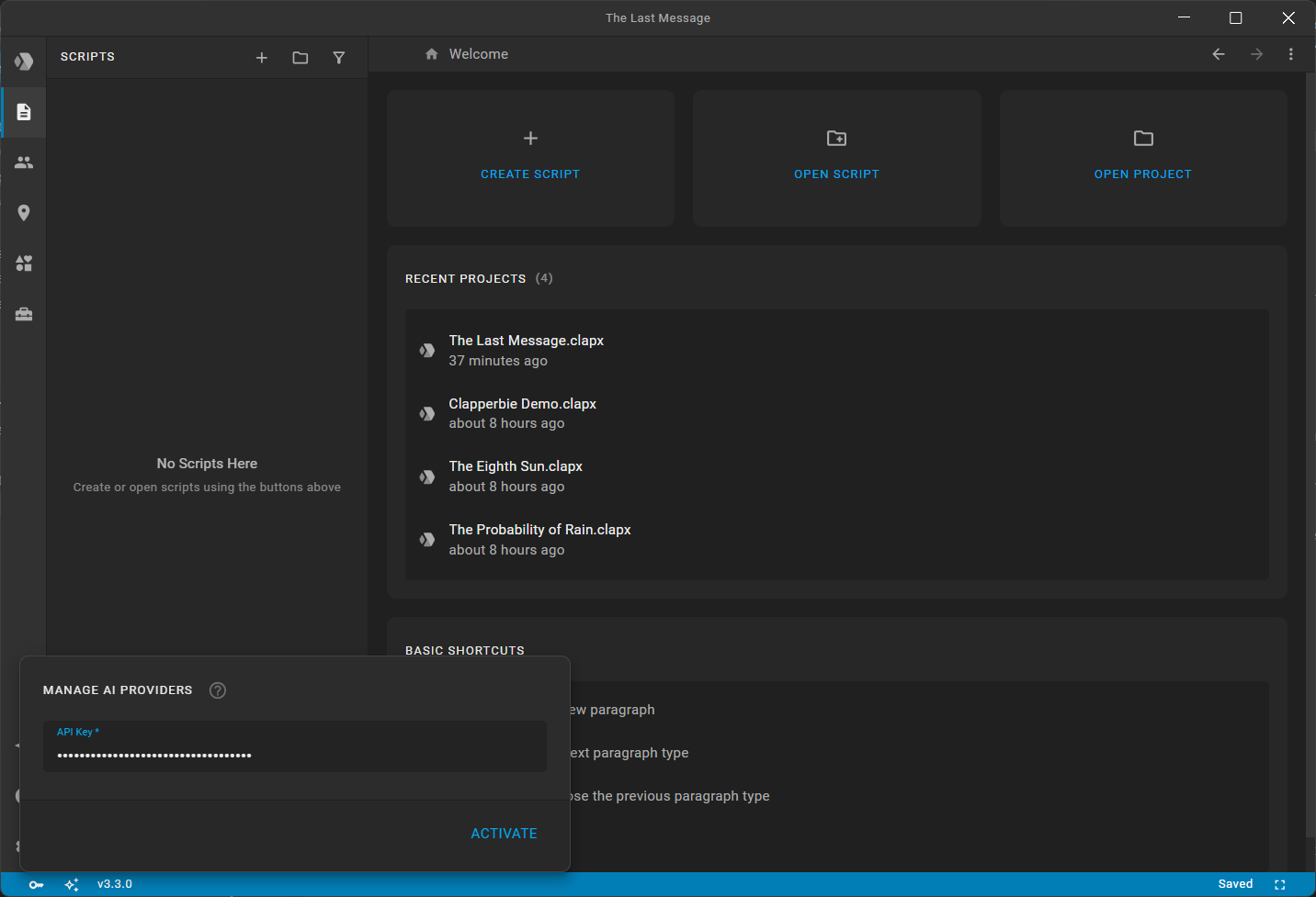 Manage AI Providers popover in the footer